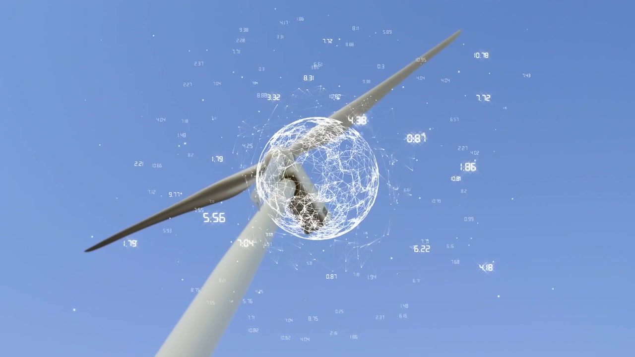 Animazione di un mappamondo ed elaborazione dati su una turbina eolica.