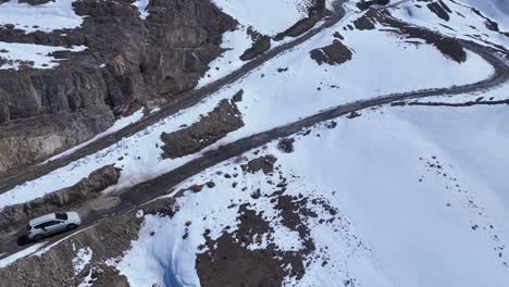Snowy Mountain Road with Car