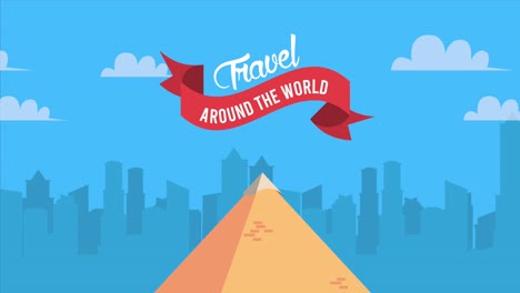 travel at monuments of the world with lettering scene