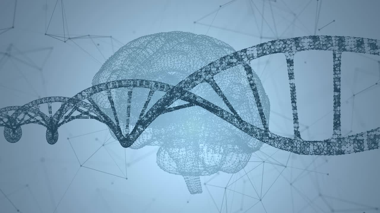 DNA umano, il cervello. Sfondo astratto con plesso. Animazione in loop