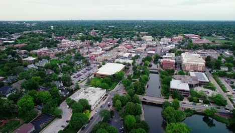 high drone aerial of naperville illinois usa downtown aerial