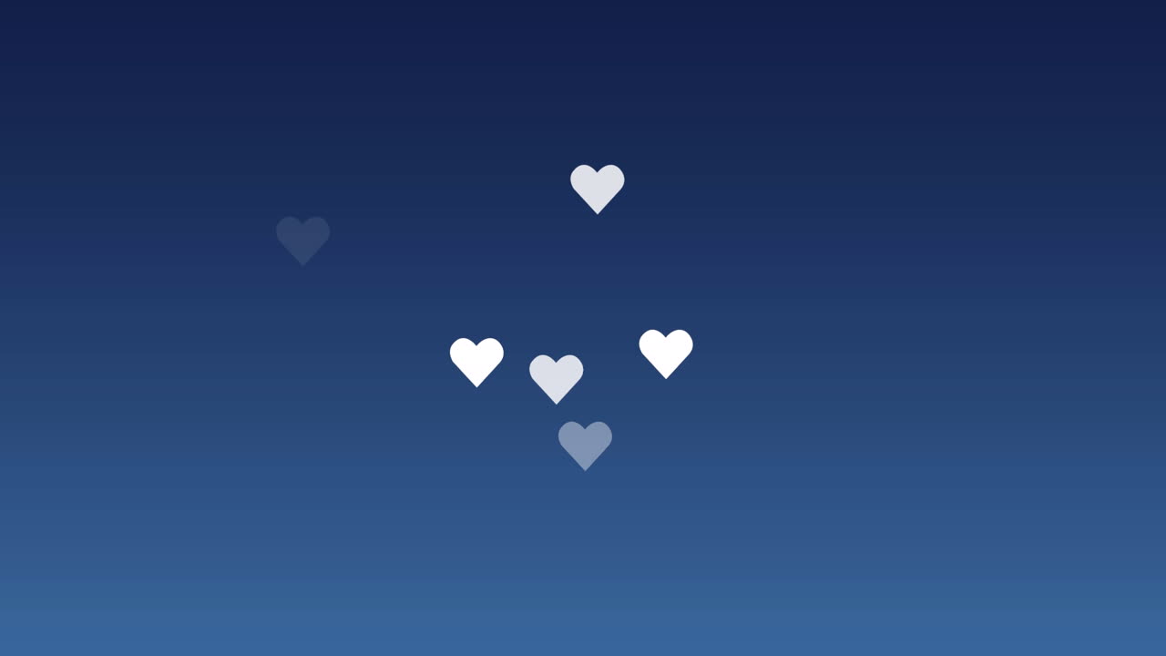animación de iconos de corazón sobre un fondo azul