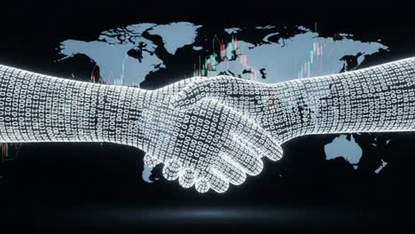 the digital handshake symbolizes the convergence of technology and business, illustrating the importance of data exchange and collaboration in a globalized economy.