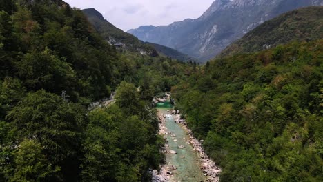 amazing drone shot of the soča river in slovenia, tolmin