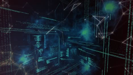 composición científica texto codificado en el fondo combinado con triángulos animados