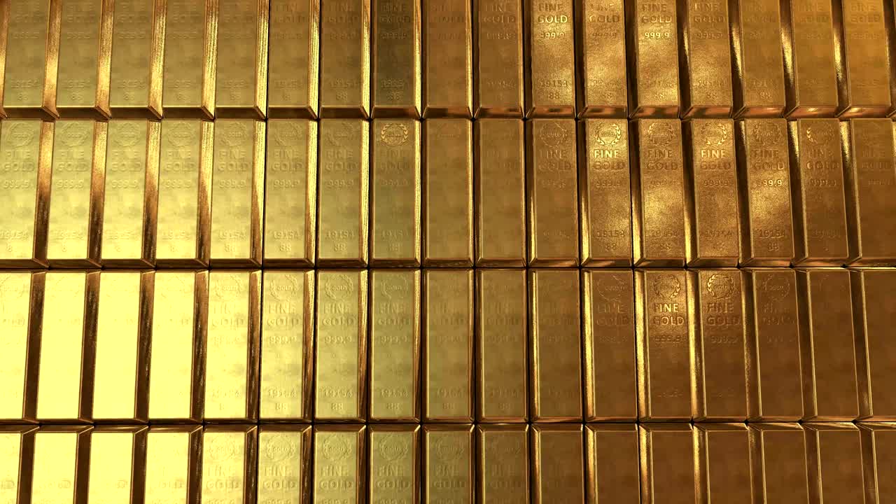 barras de oro lingotes animación de video en 3d