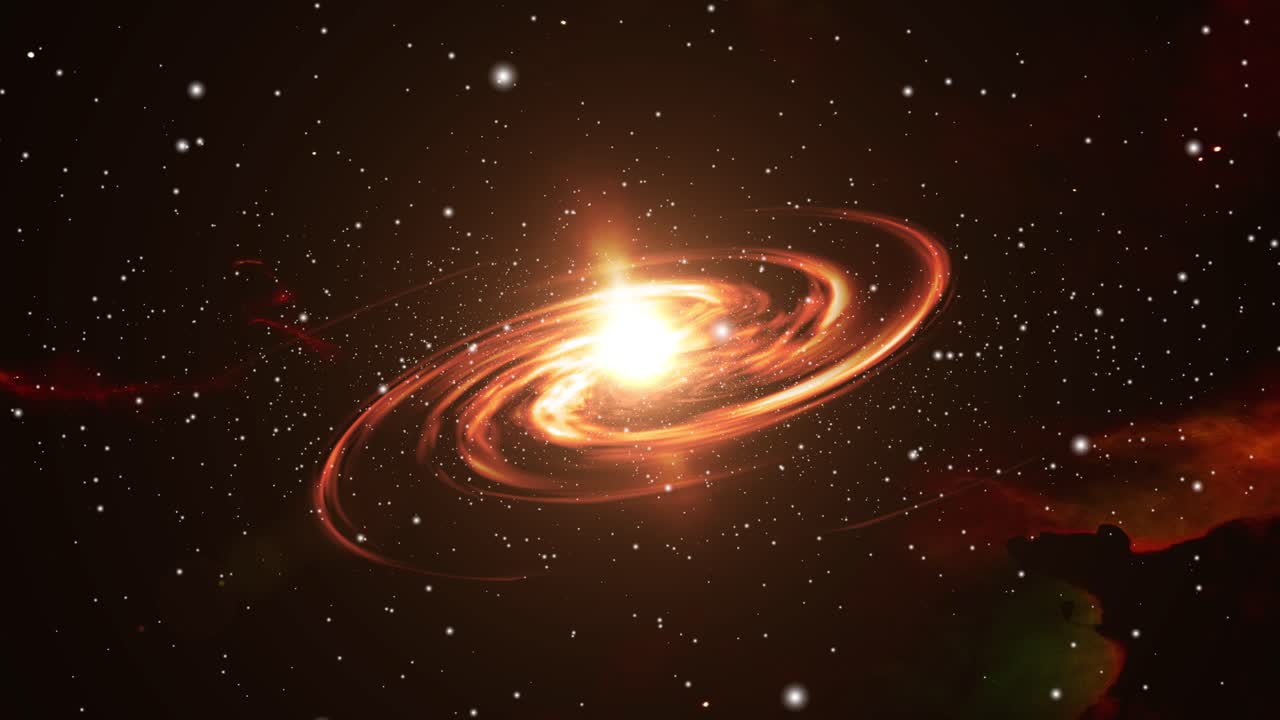 galaxia naranja en medio de la nube nebulosa