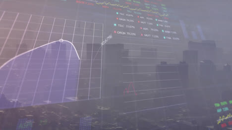 Animación-Del-Procesamiento-De-Datos-Estadísticos-Y-Bursátiles-Frente-A-La-Vista-Aérea-Del-Paisaje-Urbano