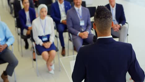 asian male speaker speaking in a business seminar 4k