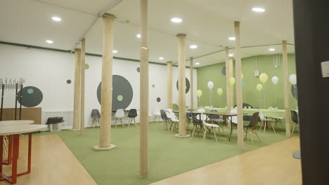 kids party room with decorated tables