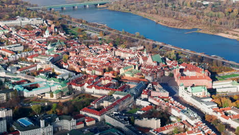 aerial shot of historic warsaw town centre