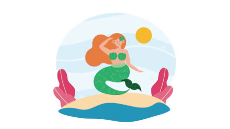 beautiful fairy tale mermaid with green tail animation