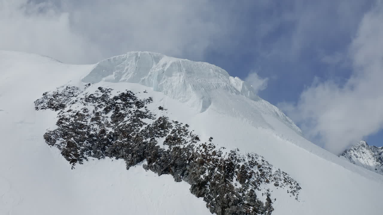 Stunning aerial footage of glaciers in Saas-Fee and Zermatt, showcasing ice formations, crevasses, seracs, and the dramatic impact of global warming on these majestic alpine landscapes.