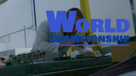 Animation of world championship text over african america worker