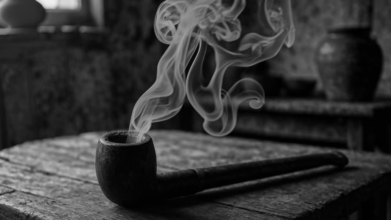Smoking Pipe on Wooden Table in Black and White