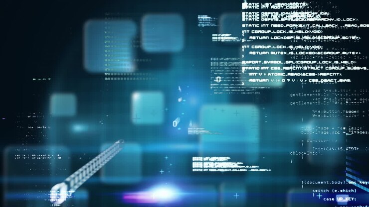 Animation of financial data processing and statistics over blue background