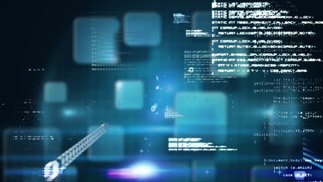 animación del procesamiento de datos financieros y las estadísticas sobre fondo azul