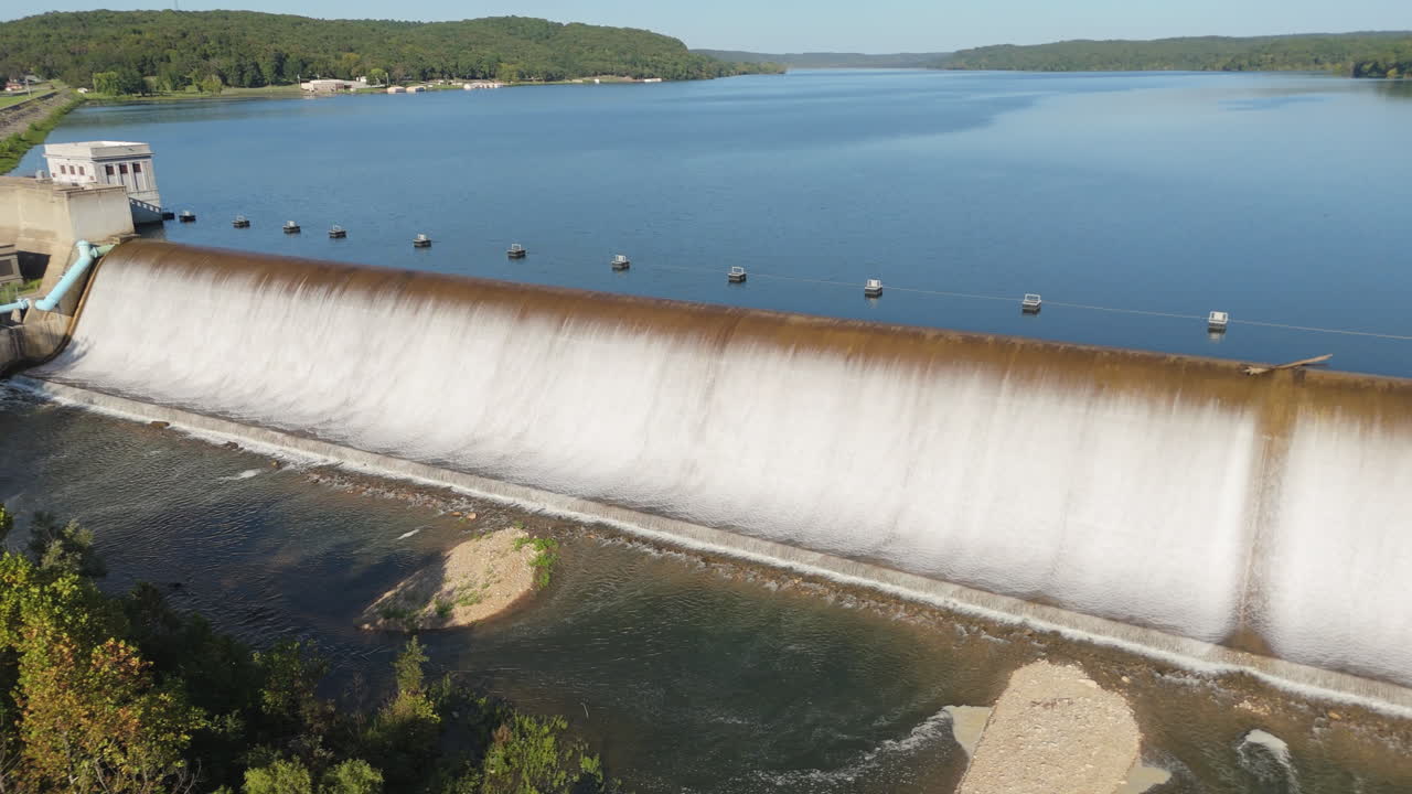 View Of Spavinaw Spillway At Daytime In Oklahoma, United States - Drone Shot