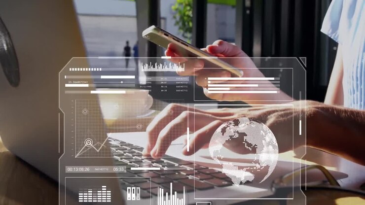 Animation of data processing over caucasian businesswoman using laptop