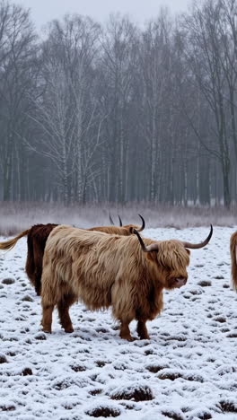 Highland Cattle in a Snowy Winter Field