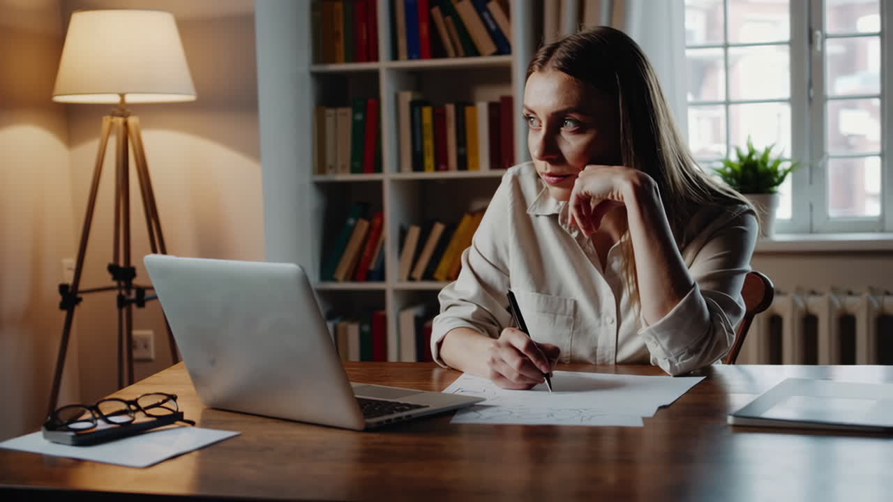 kvinde, der arbejder hjemmefra på bærbar computer