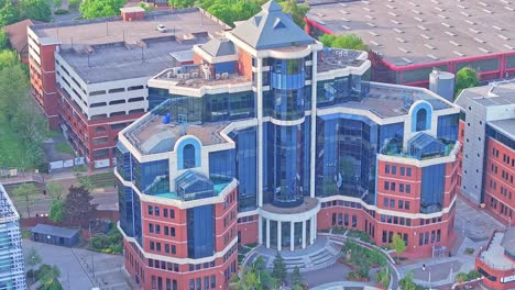 Aerial View Of Exterior Facade Of Modern Office Building In Media City UK Manchester, Modern Architecture