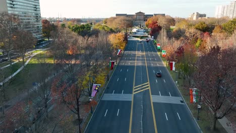 aerial above benjamin franklin parkway in philadelphia, pa