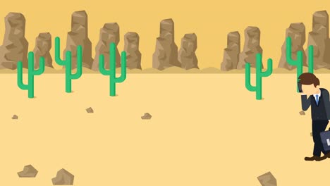 el hombre de negocios cae en el agujero. el fondo del desierto. el concepto de riesgo. ilustración de bucle en estilo plano.