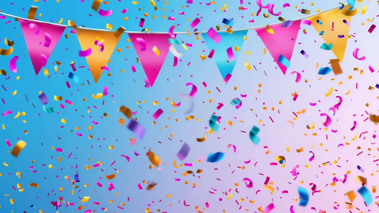 Colorful Party Background with Confetti and Flags