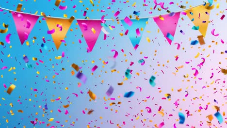 colorful party background with confetti and flags