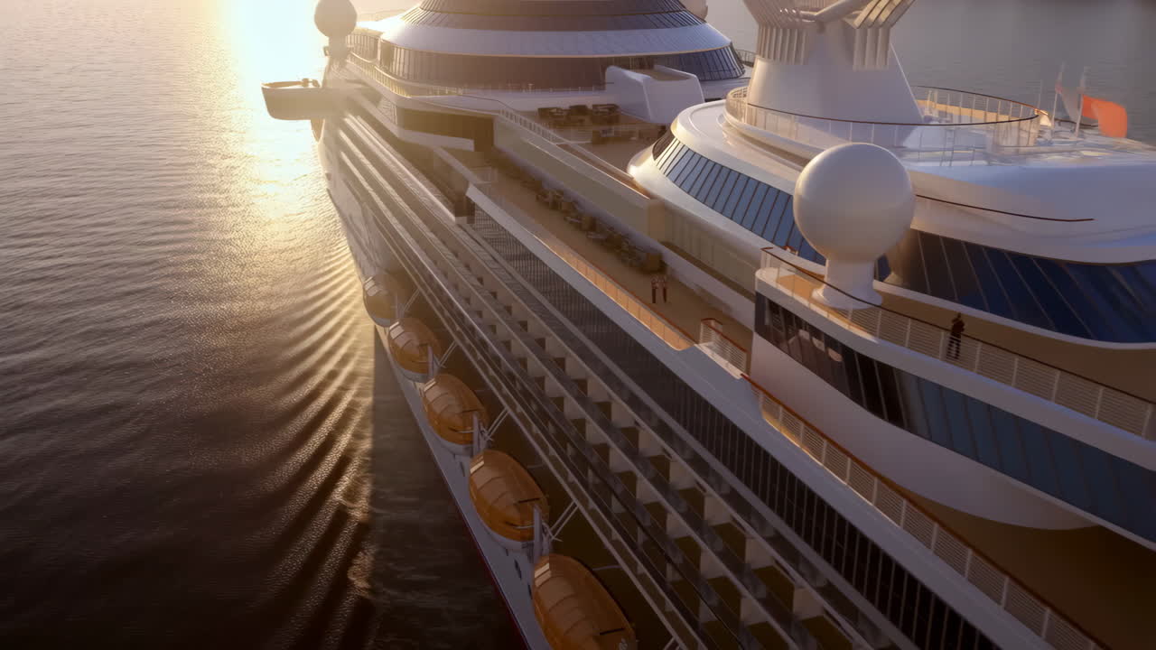 Luxurious Cruise Ship Sailing at Golden Hour