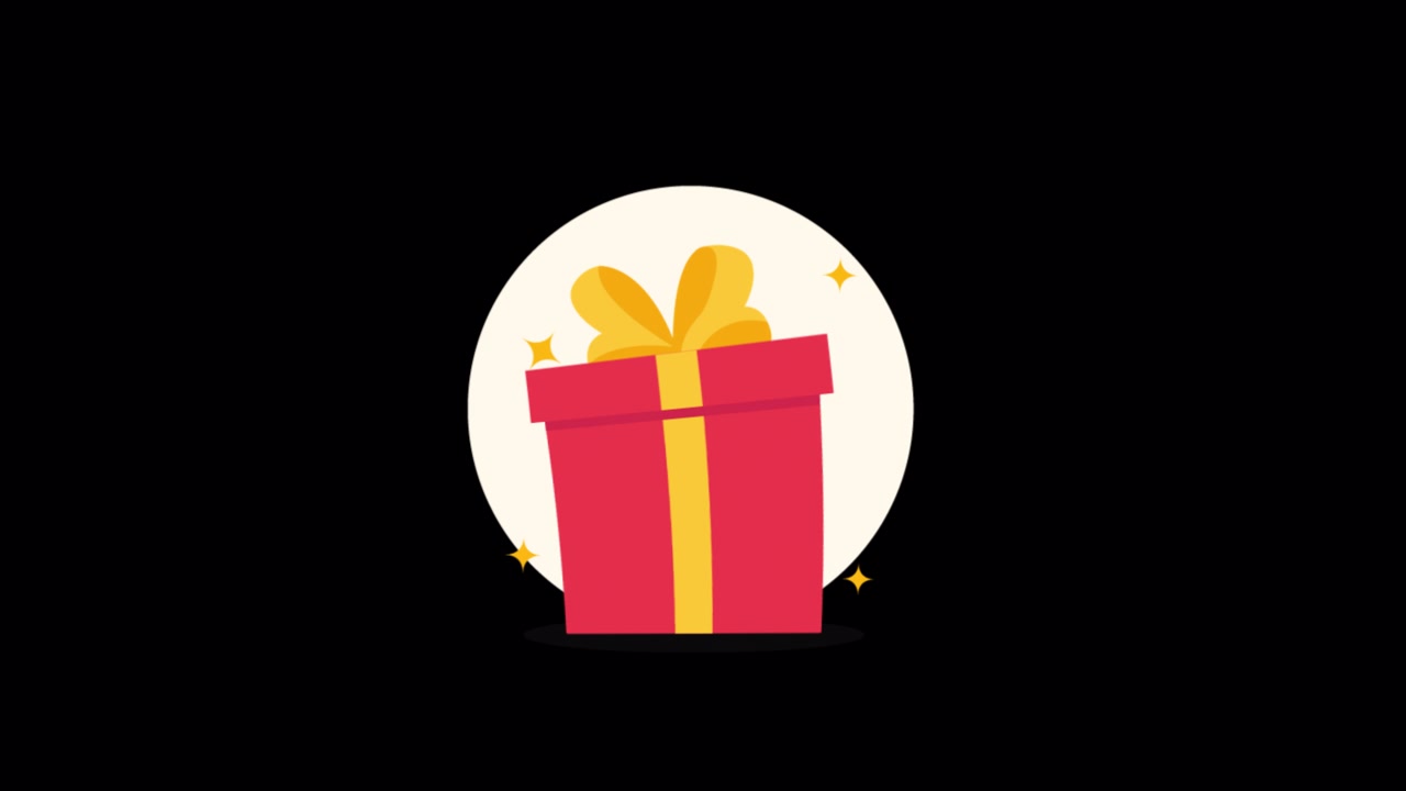 Animated Red Gift Box with Yellow Ribbon on Black Background