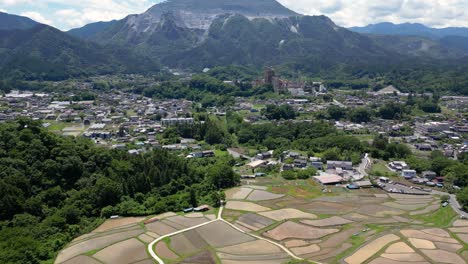 terasaka rice terraces in chichibu near tokyo - drone tilt up