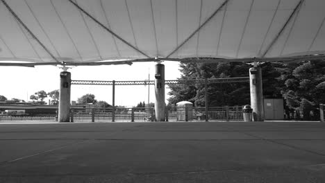 Black-and-white-look-at-a-concert-stage-in-Muskegon