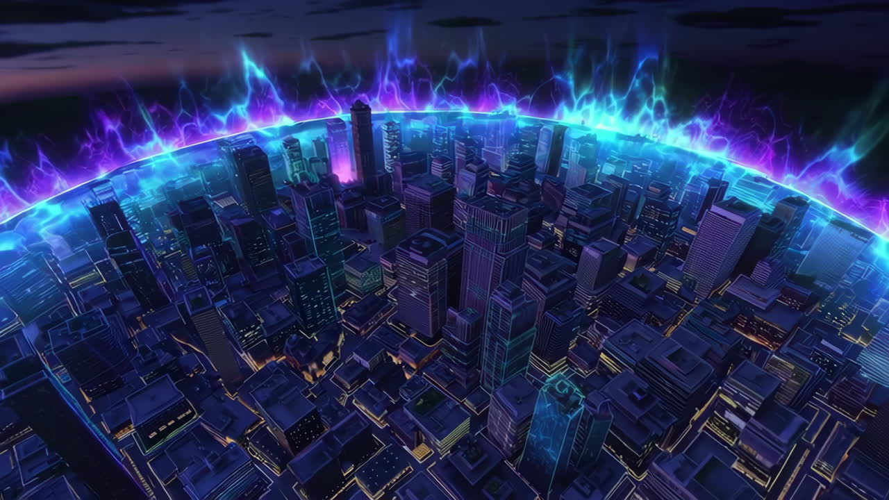 Futuristic City Protected by Energy Shield