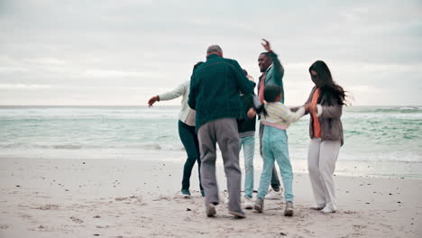 grandparents, jumping and parents with kids