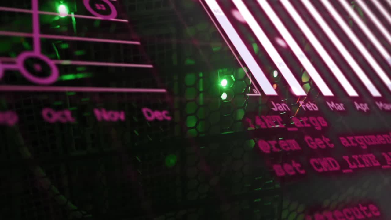 animación del procesamiento de datos financieros a través de servidores informáticos