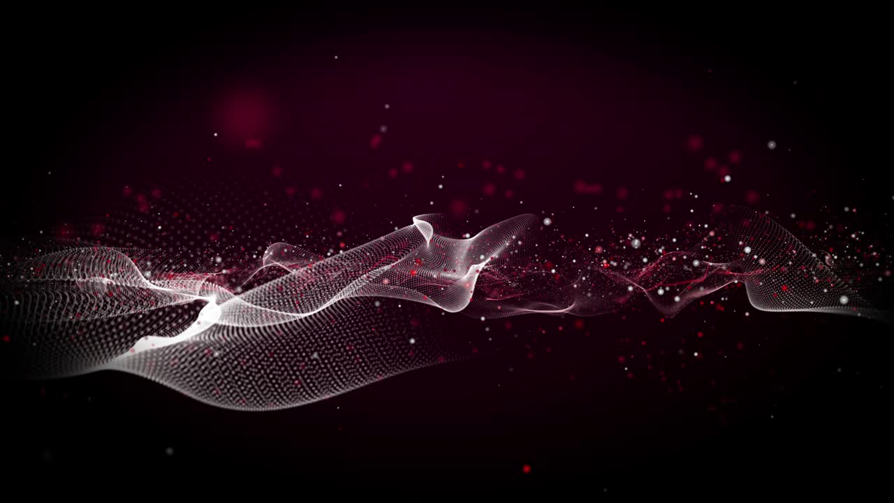 Futuristic animation with wave object and glitter particles in slow motion, 4096x2304 loop 4K