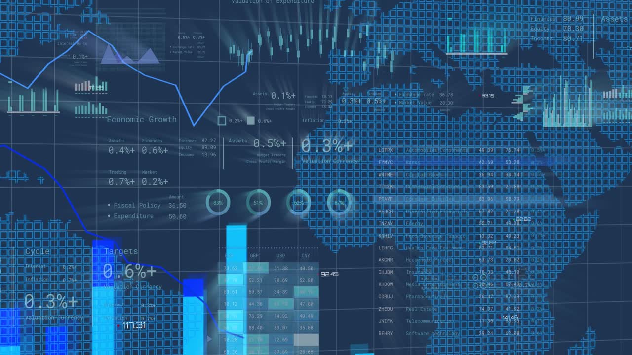 Animation of financial data processing over world map