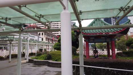 a traditional chinese pagoda in a modern city