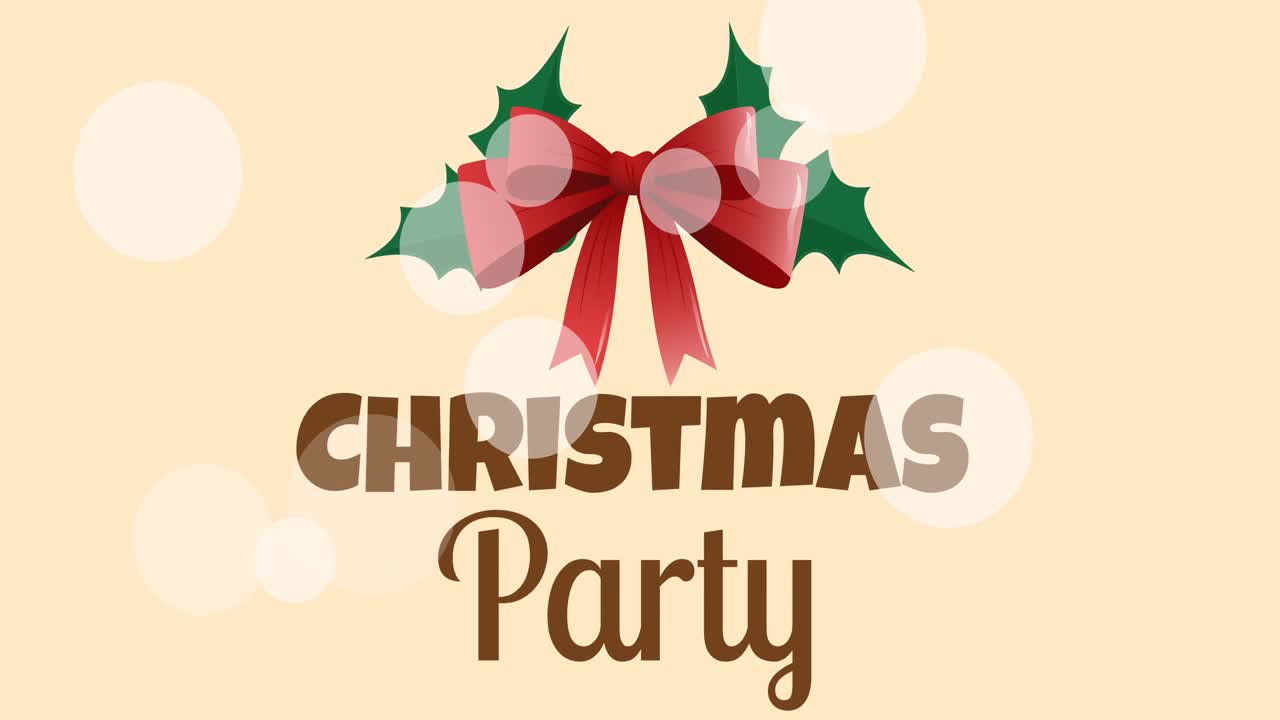 Animation of christmas party text over red ribbon on yellow background