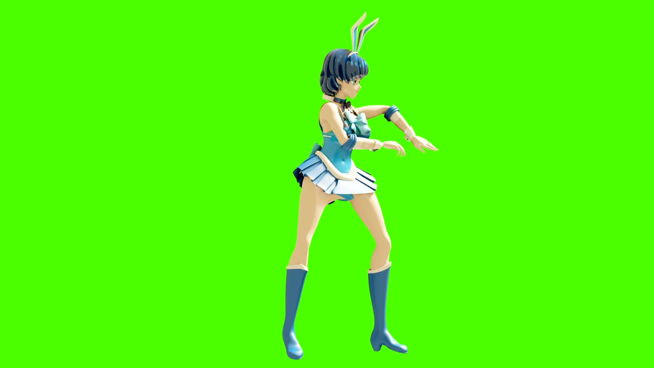 Dance animation of a beautiful cartoon girl. Girl in anime style. High quality and seamless loops on green background.