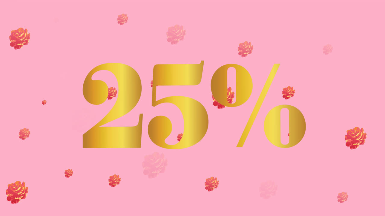 animación de 25 por ciento de texto sobre flores sobre fondo rosa
