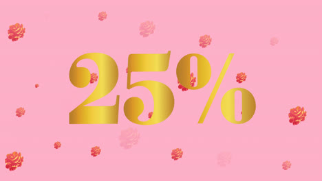 animation of 25 percentage text over flowers on pink background