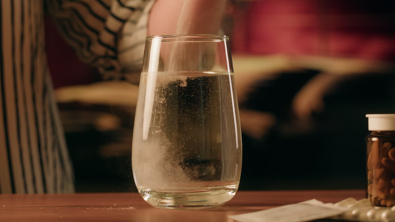 물에 태블릿을 용해하는 것