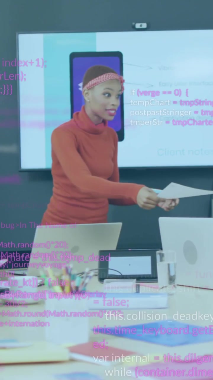 Animación del procesamiento de datos financieros sobre diversas personas de negocios en la oficina