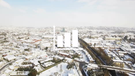 bar chart animation over aerial view of snowy cityscape