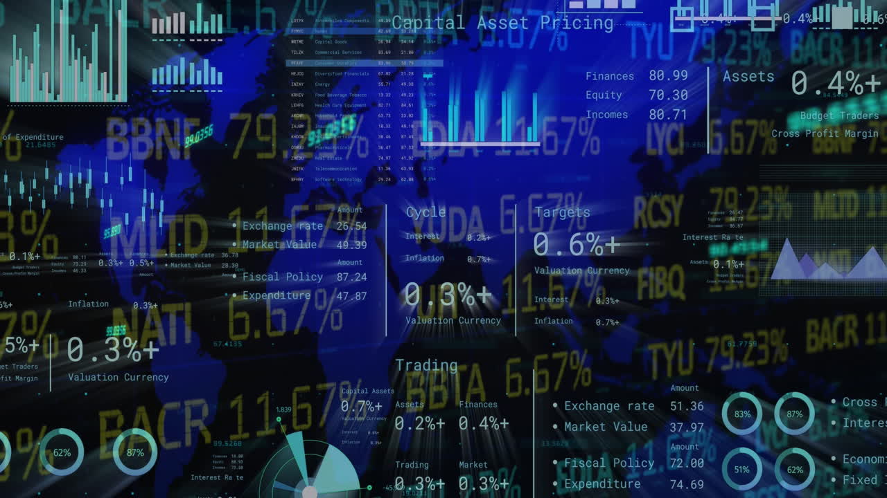 Animation of financial data processing over world map