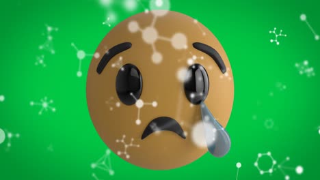 animación del icono de emoji triste sobre las conexiones que caen sobre un fondo verde