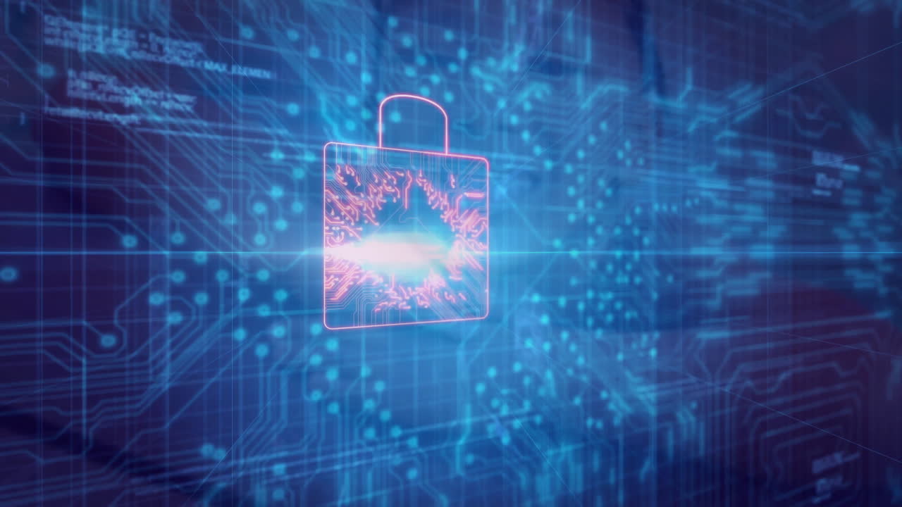 Animation of data processing over padlock icons